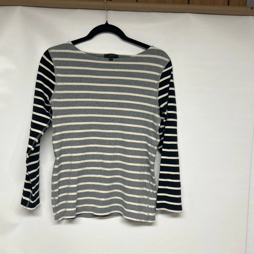 J. Crew Gray and Cream Striped Top